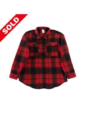 No Boundaries Shacket Womens L Red Black Plaid Button-Up Long Sleeve Pockets
